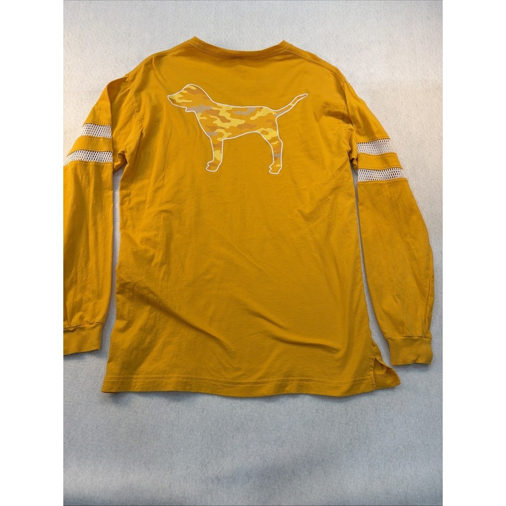 Pink Victorias Secret Yellow Long Sleeve‎ Shirt Womens Size Medium  Logo On Back